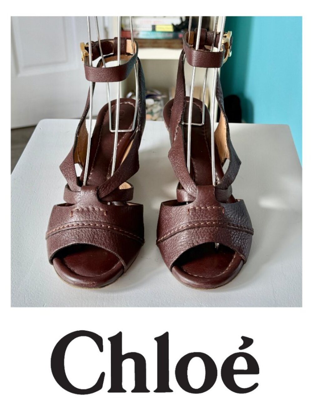 Chloe Strappy Leather Cork Wedge Slingback Sandals (6.5 US / EU 37.5) - Picture 4 of 10